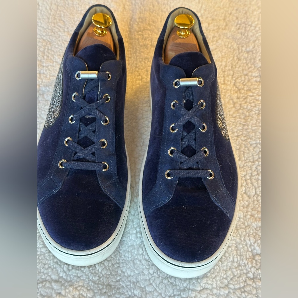 Hermès Wing Embroidered Low-Top Sneakers – Navy Velvet, Twice Worn. Size 41